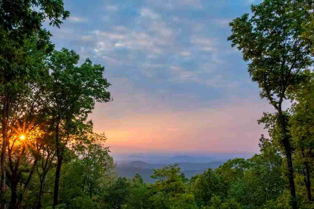 overlook of north Georgia mountains through the trees